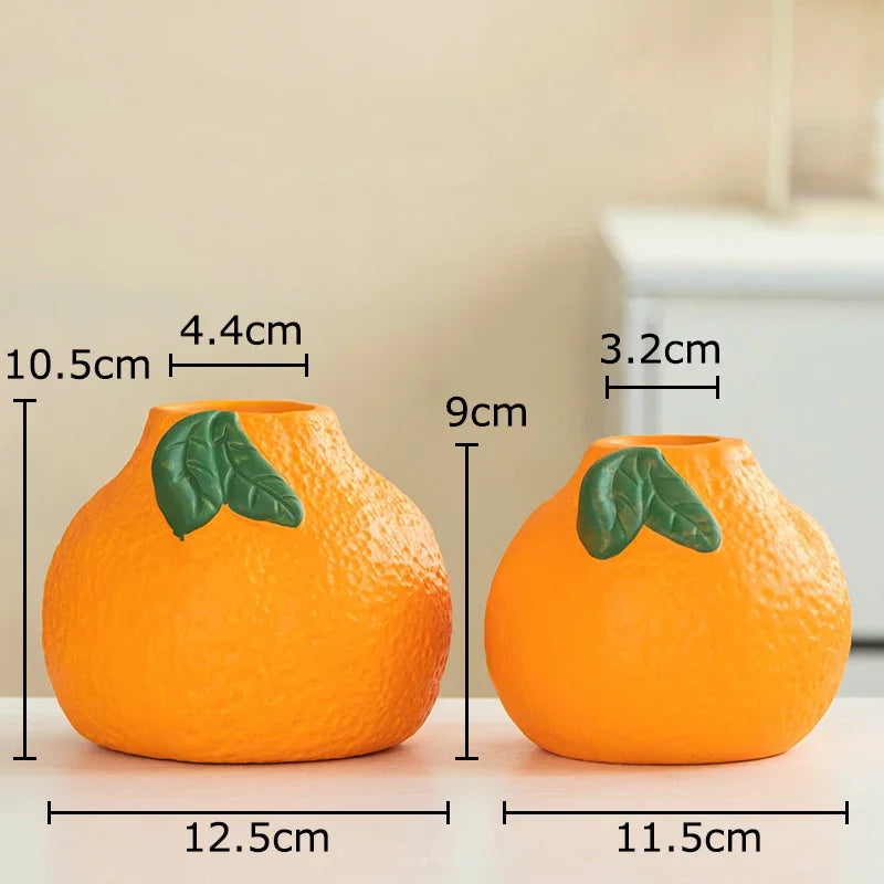 Afralia™ Tangerine Ceramic Vase: Orange Plant Pot Table Decoration, Floral Room Aesthetic Décor
