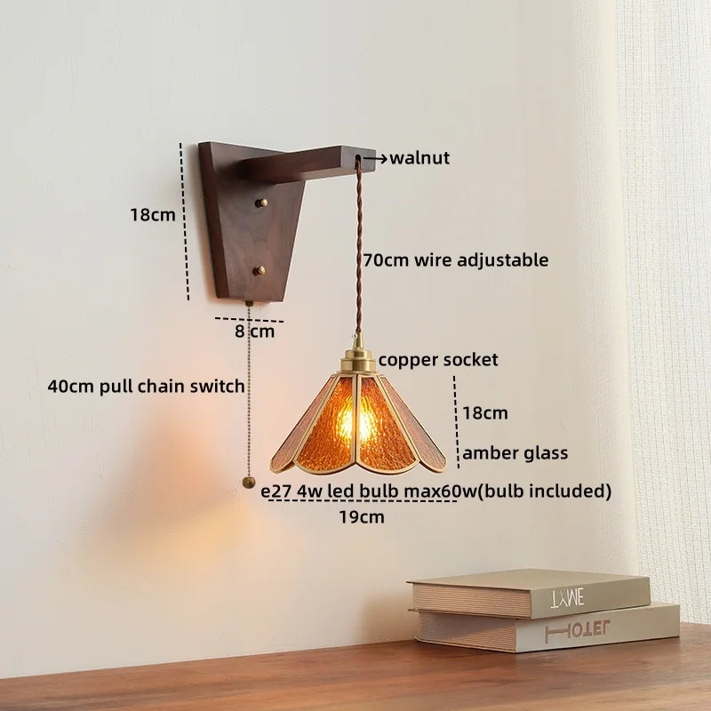 Afralia™ Glass Walnut LED Wall Lamps Modern Bathroom Mirror Light Fixtures