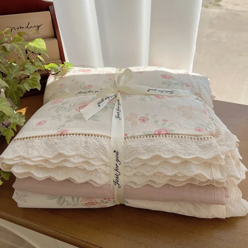 Afralia™ Hollow Lace Bedding Set: Fitted Sheet, Quilt Cover, Pillowcase - Skin-Friendly & Cozy