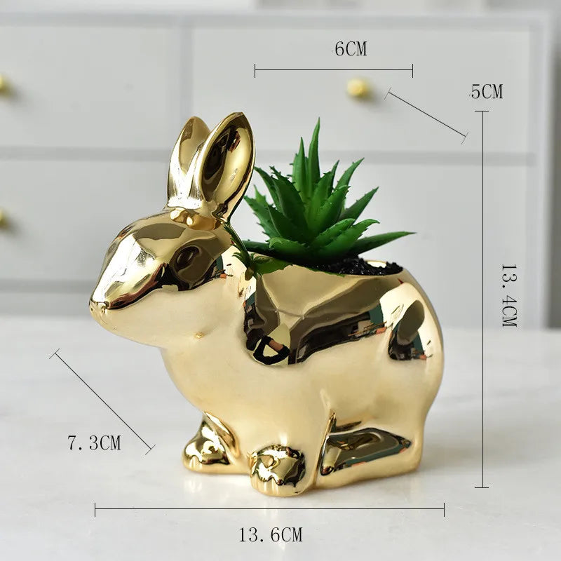 Afralia™ Golden Rabbit Ceramic Flower Pot | Cartoon Succulent Planting Vase