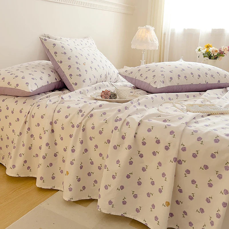 Afralia™ Vintage Plant Floral Cotton Flat Sheet Set with Pillowcases