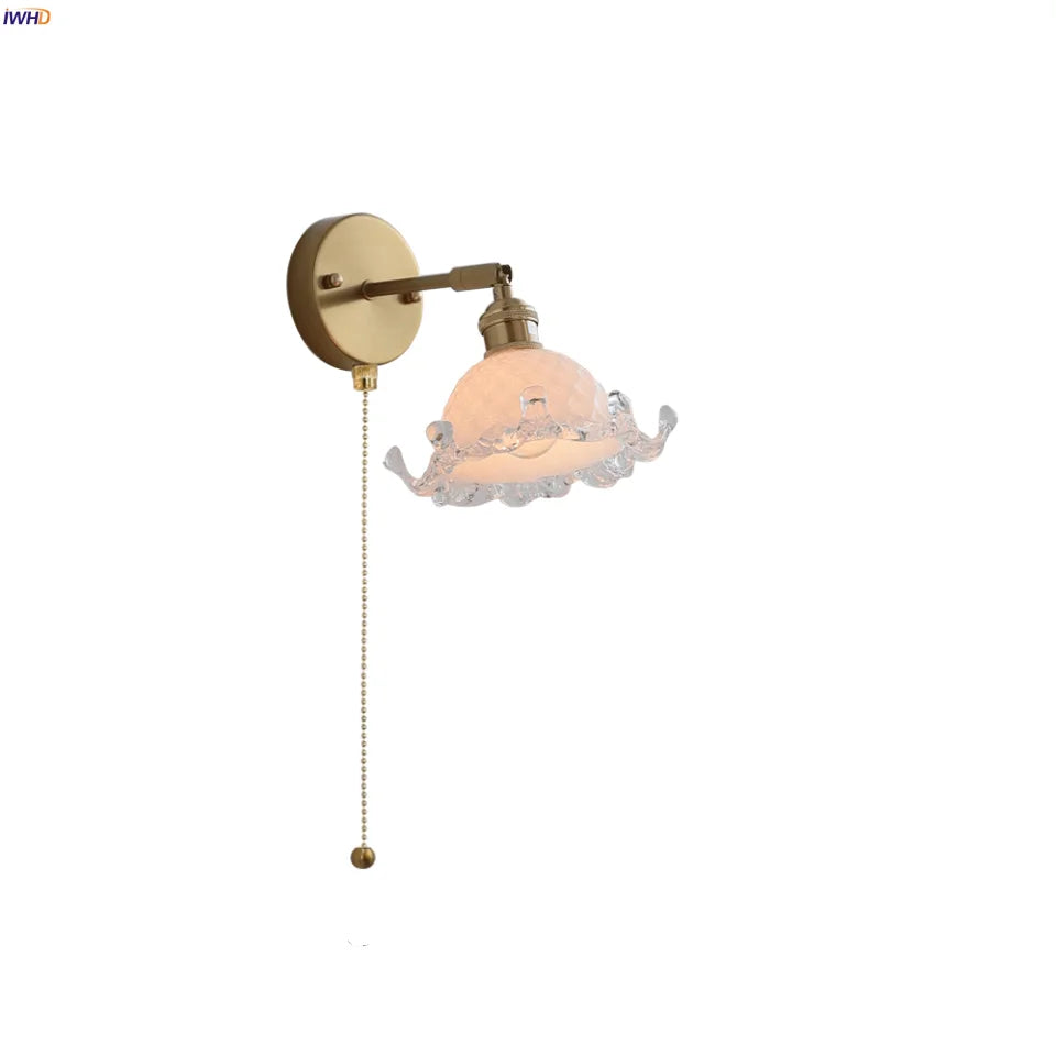 Afralia™ White Glass Copper LED Wall Sconce with Pull Chain Switch