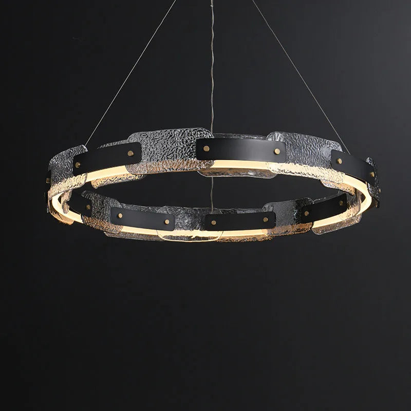 Afralia™ Runner Crystal Glass Chandelier, Modern LED Art in Black & Gold