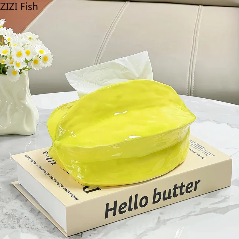 Afralia™ Starfruit Ceramic Tissue Box - Coffee Table and Bedside Decoration