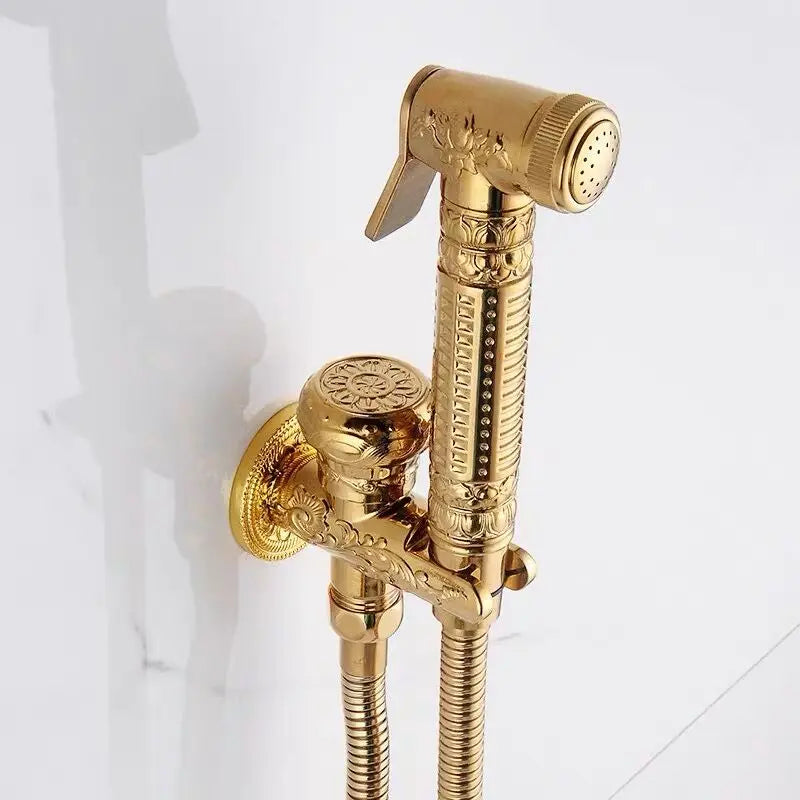Afralia™ Gold Brass Hand Held Bidet Shattaf Shower Head Set