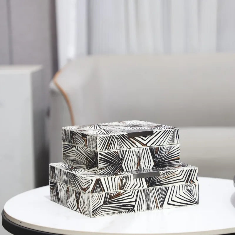Afralia™ Black & White Zebra Pattern Jewelry Storage Box Desktop Organizer