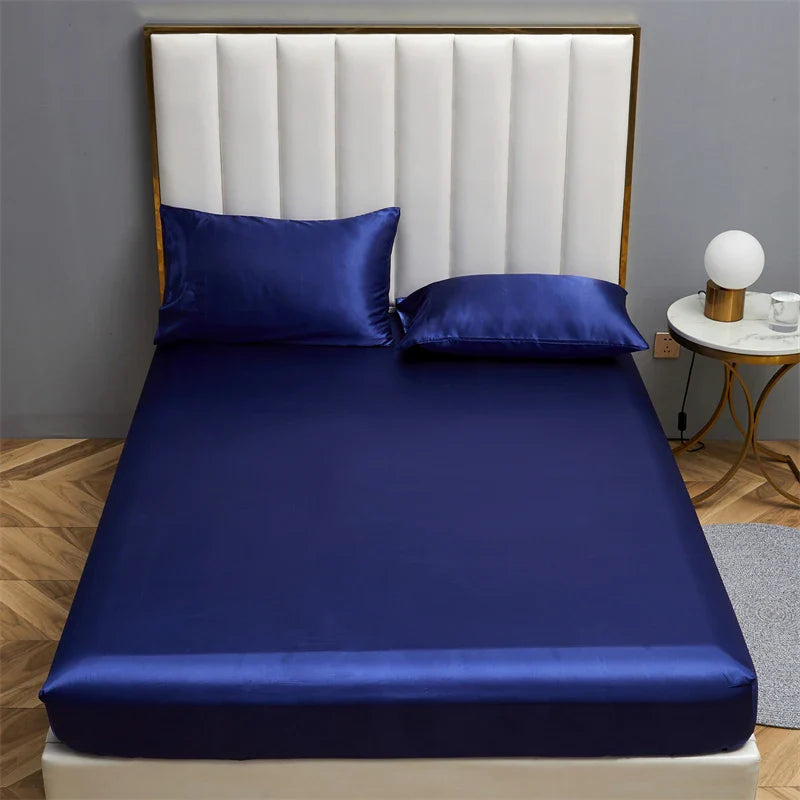 Afralia™ Satin Queen/King Size Fitted Bed Sheet Set Luxurious Soft Silky Elastic Bedsheet