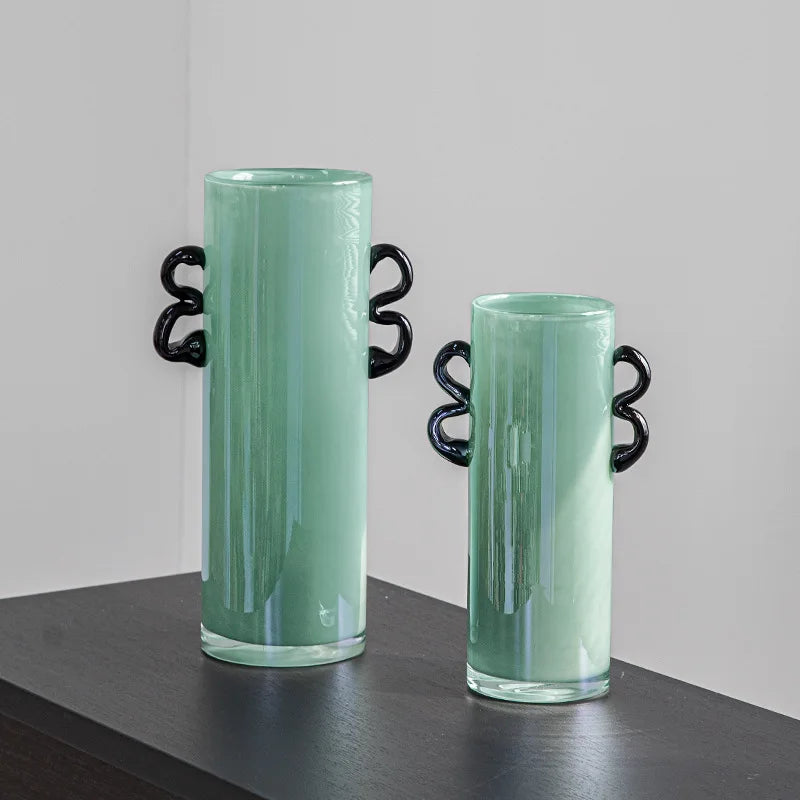 Afralia™ Glass Vase: Double-eared Straight-tube Flower Arrangement Hydroponics Terrarium Home Decoration