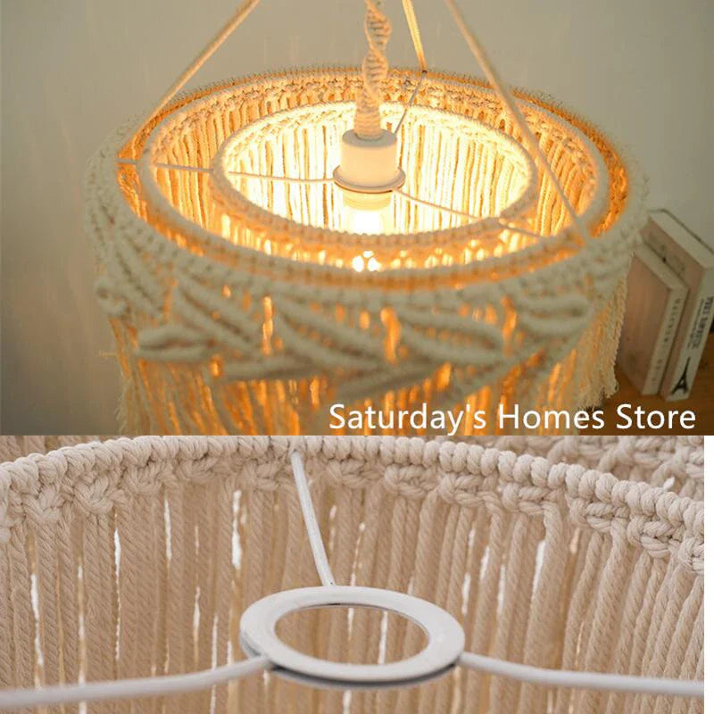 Afralia™ Boho Macrame Ceiling Pendant Light Cover for Home Bedroom Chandeliers