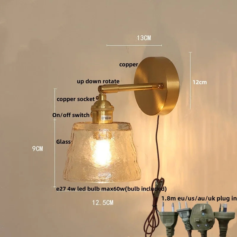 Afralia™ Flower Glass Pull Chain Wall Sconce, Rotatable Copper LED Stair Light