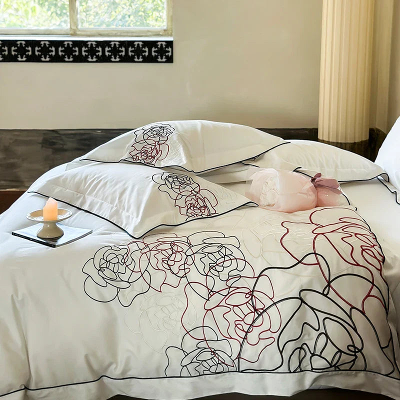 Afralia™ Rose Flowers Luxury Embroidery Bedding Set - 1000TC Egyptian Cotton 4Pcs