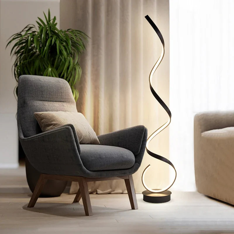 Afralia™ Curved Line LED Floor Lamp - Minimalist Iron Design for Bedroom, Living Room