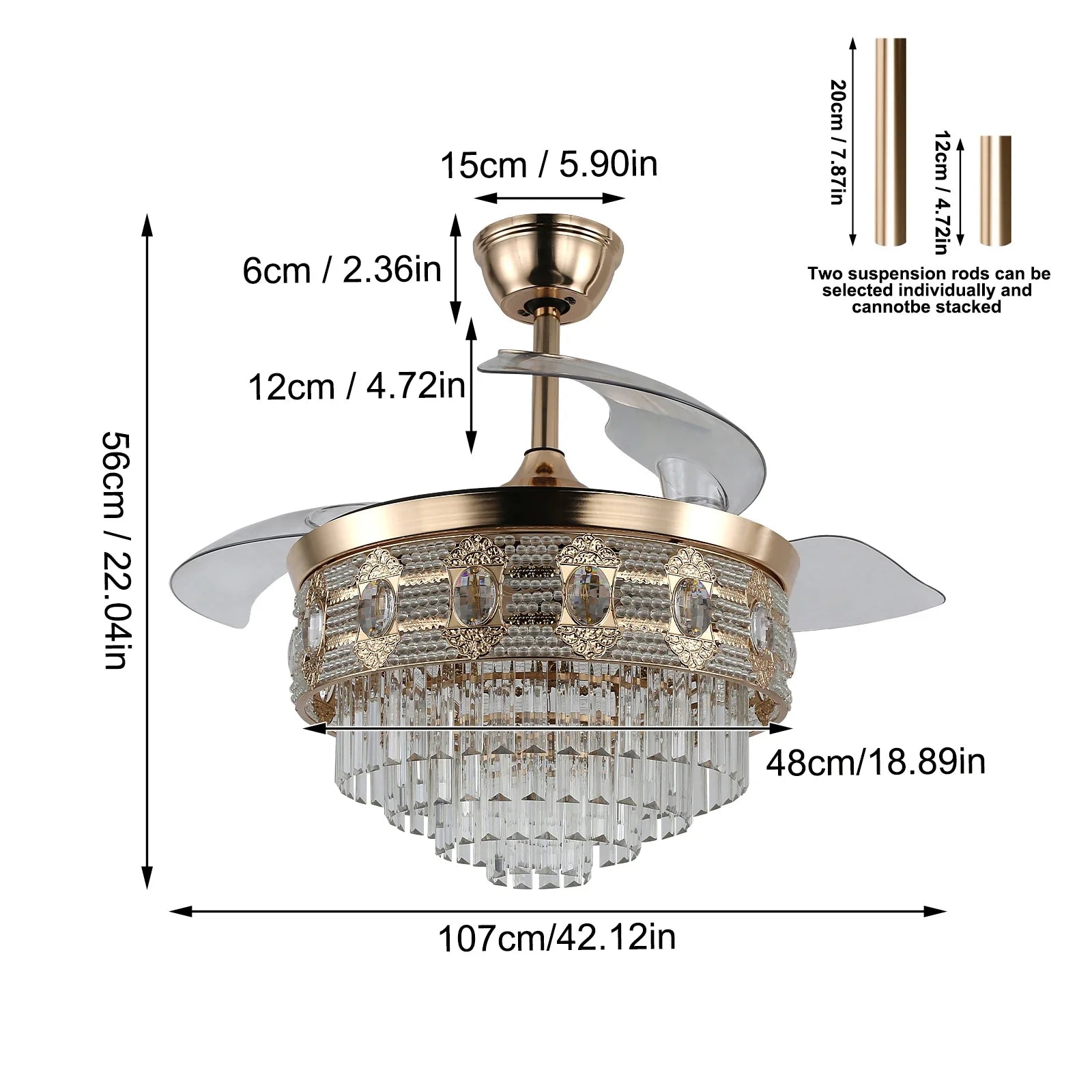 Afralia™ Gold Smart Ceiling Fan Chandelier with LED Lights, 6 Speeds, 3 Heads