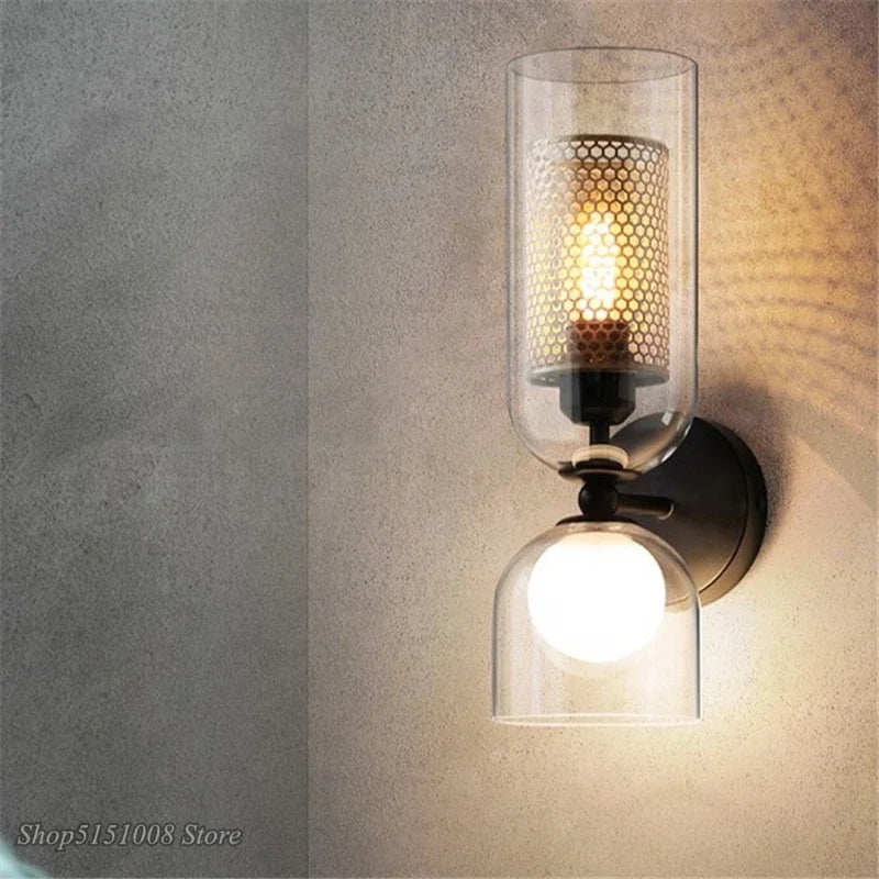 Afralia™ Double Head Iron Net Glass Wall Lamp for Modern Lighting Home Decor