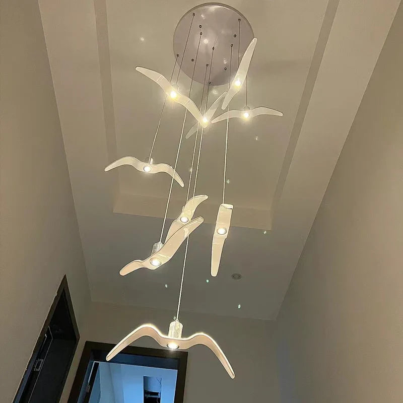 Afralia™ LED Seagull Chandelier: Designer Decor Villa Bird Restaurant Staircase Chandelier