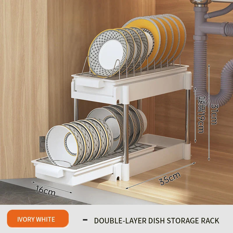 Afralia™ 2 Tier Sliding Drawer Organizer for Kitchen & Bathroom Cabinet