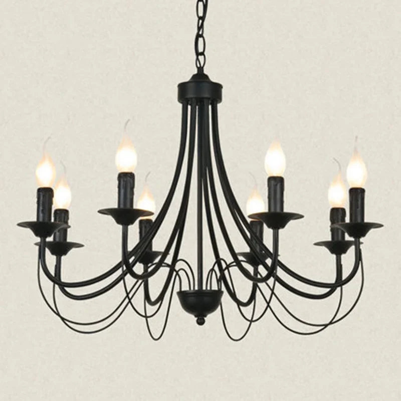 Afralia™ Wrought Iron Chandelier Candle Light Fixture for Living Room - Black Metal Pendant Lamp