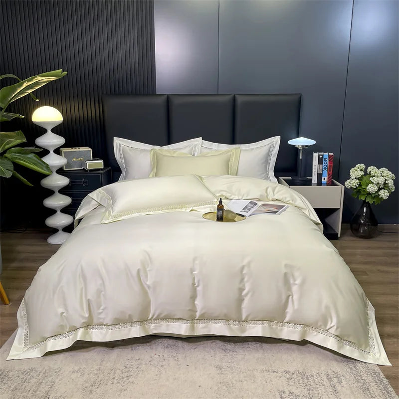 Afralia™ Soft Silky Egyptian Cotton White Bedding Set with Luxury Wide Edge