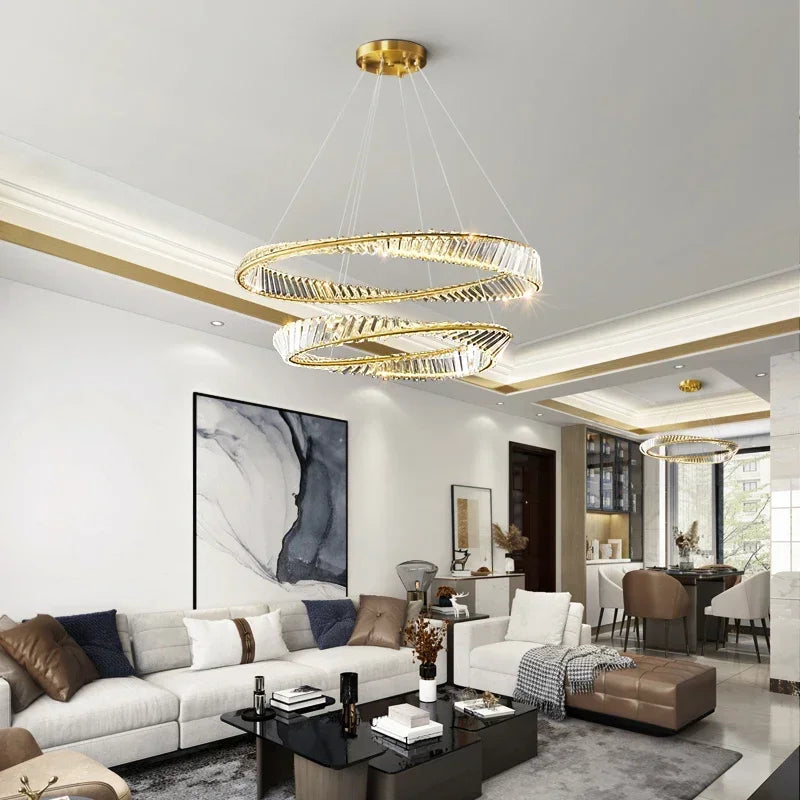 Afralia™ DNA Spiral Crystal Chandelier LED Ring Design for Luxury Living Room