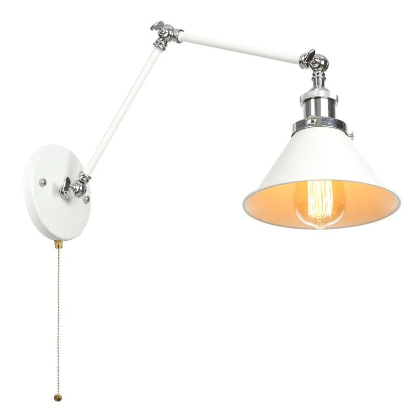 Afralia™ Vintage White LED Wall Sconce Stair Light Fixture with Pull Chain Switch