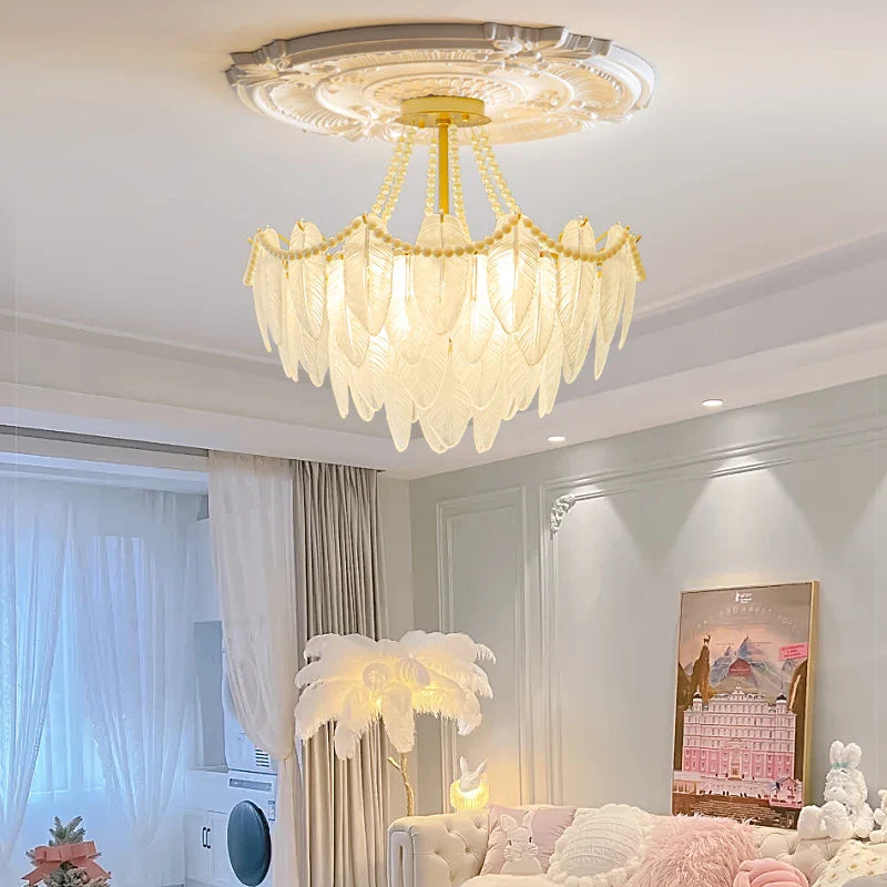 Afralia™ Modern Feather Glass Chandelier for Elegant Living Spaces
