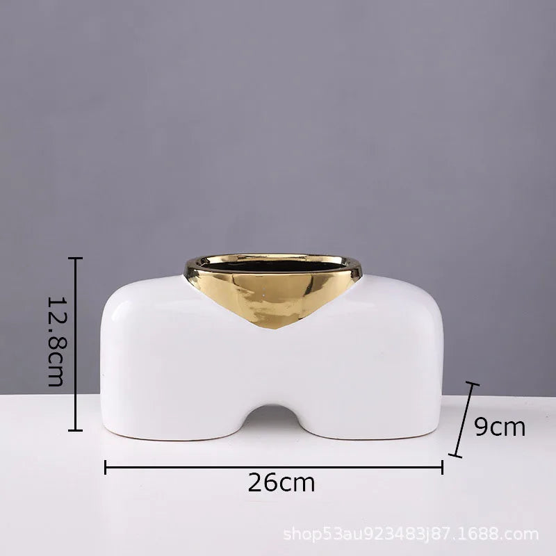 Afralia™ Gold Ceramic Vase Desk Decor Artificial Flower Arrangement Aesthetic Room Vase