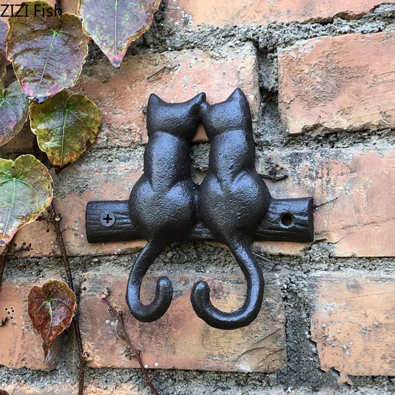 Afralia™ Cat Hook Hanging Shelf: Decorative Cast Iron Wall Coat Rack for Outdoor Decoration