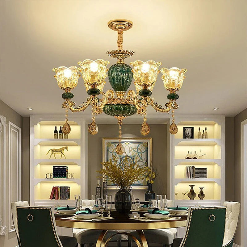 Afralia™ LED Crystal Ceramic Retro Ceiling Chandelier European Style Luxury Lamp