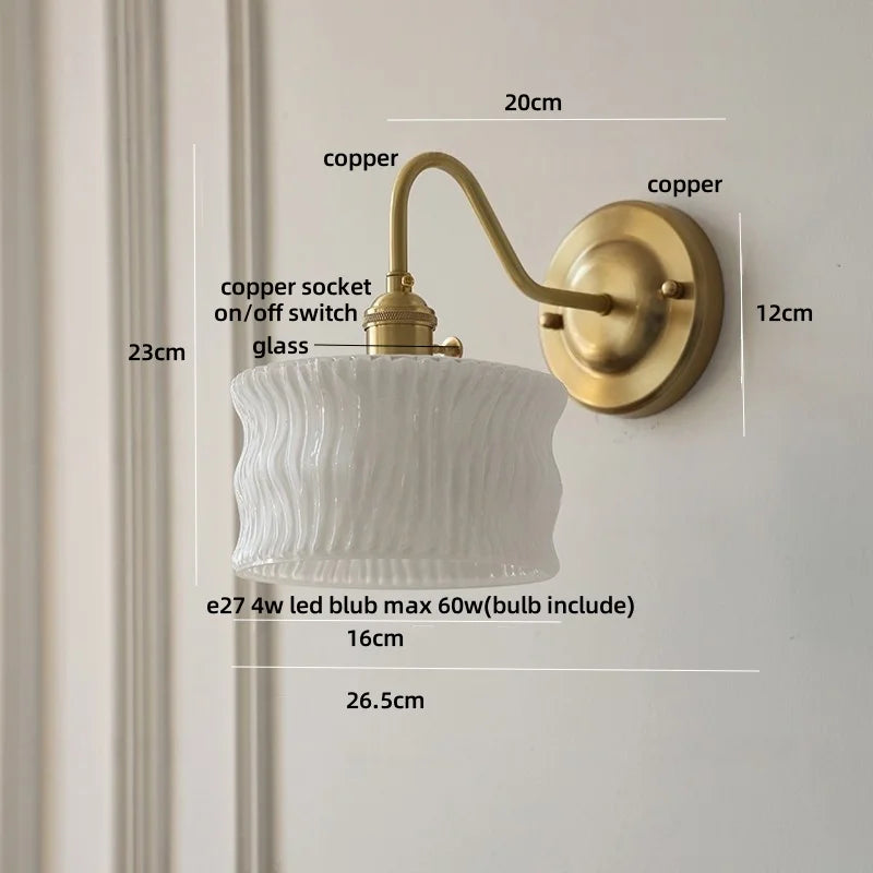 Afralia™ Green Glass LED Wall Light with Copper Knob Switch for Modern Home Décor