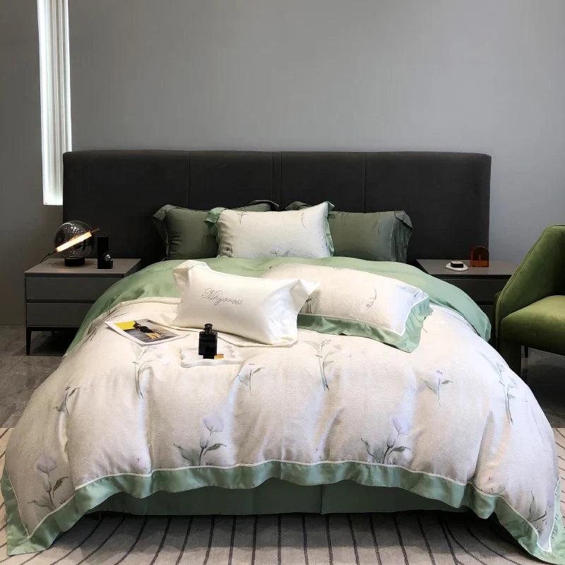 Afralia™ Eucalyptus Lyocell Flowers Duvet Set with Sheet & Pillowcases