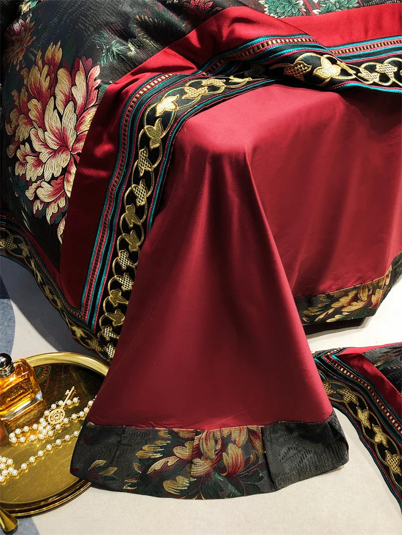 Afralia™ Luxury Brocade Jacquard & Egyptian Cotton Embroidery Bedding Set - Quilt Cover, Sheet, Bedspread & Shams