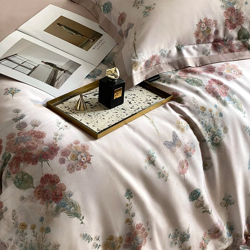 Afralia™ Flowers Prints Bedding Set - Duvet Cover, Bed Sheet, Pillowcases