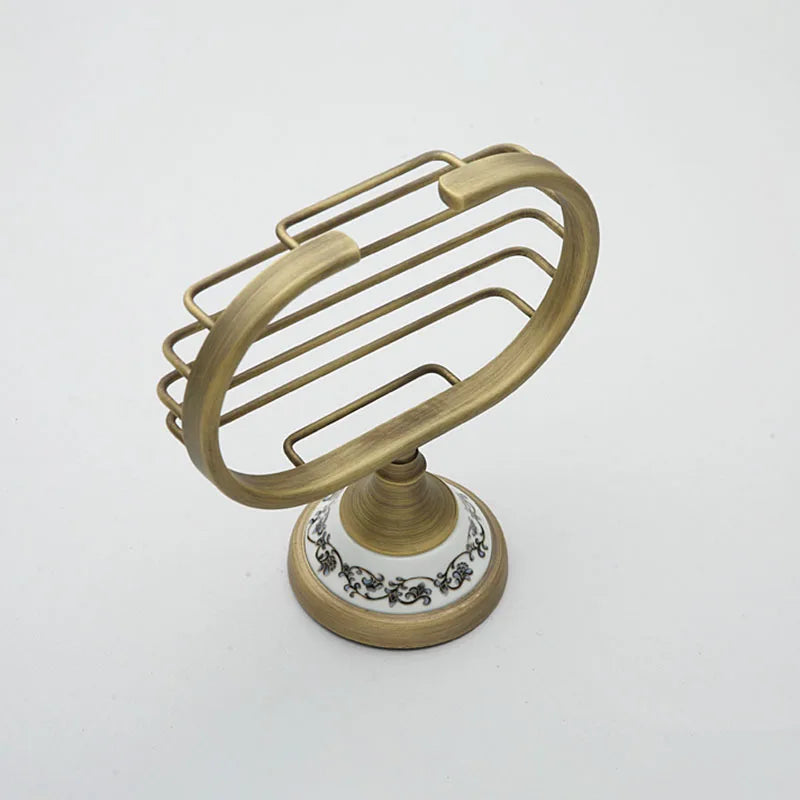 Afralia™ Antique Brass Ceramic Soap Dish Copper Soap Basket Bathroom Accessories