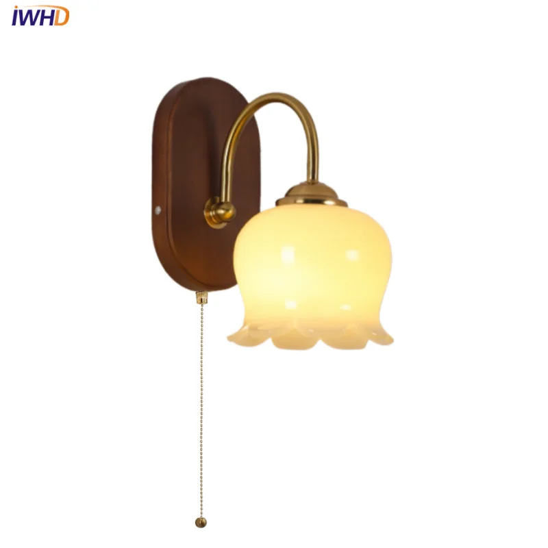 Afralia™ Walnut Wood LED Wall Light Fixture Modern Simple Bedside Sconce Lampara