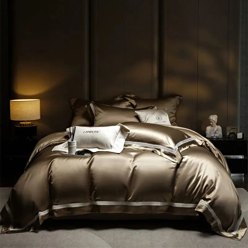 Afralia™ Mulberry Silk Blend & Cotton Patchwork Duvet Cover Set with Bed Sheet & Pillowcases