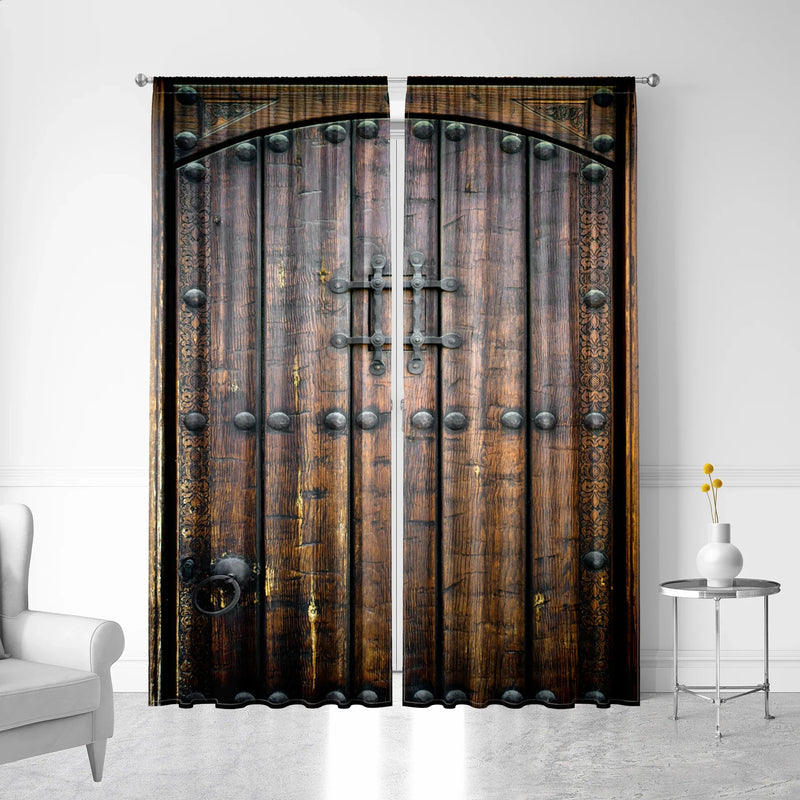 Afralia™ Retro Wooden Door Pattern Curtains for Home Decoration: Modern Design for Kitchen, Coffee Shop & Living