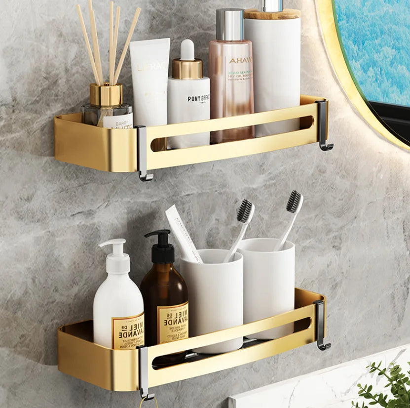 Afralia™ Gold Bathroom Corner Shelf: Wall-Mounted Triangle Storage Rack for Toiletries