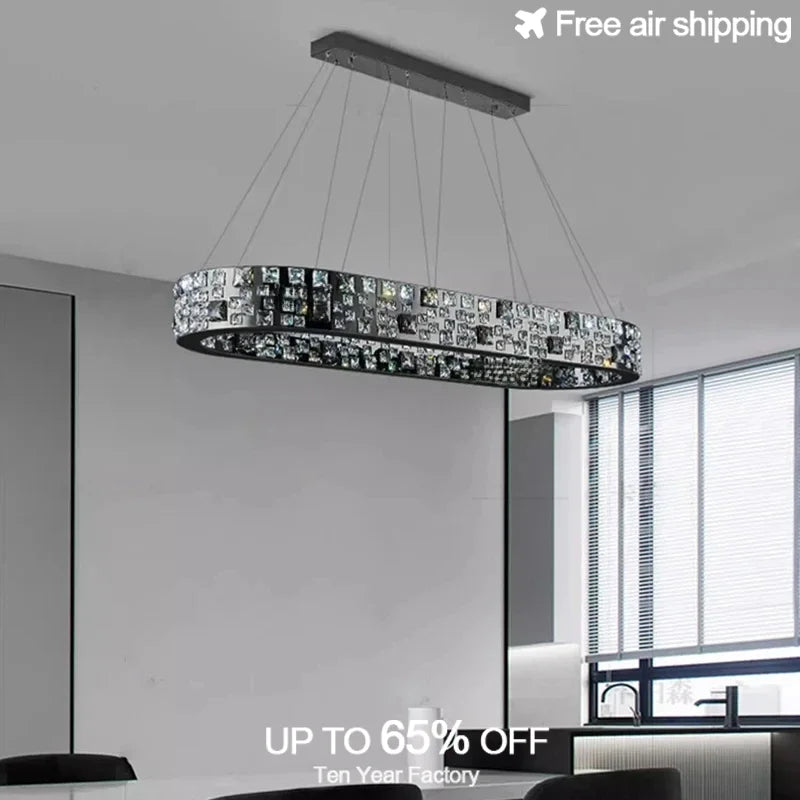 Afralia™ Black Crystal Modern Chandelier Pendant Light for Dining and Living Room