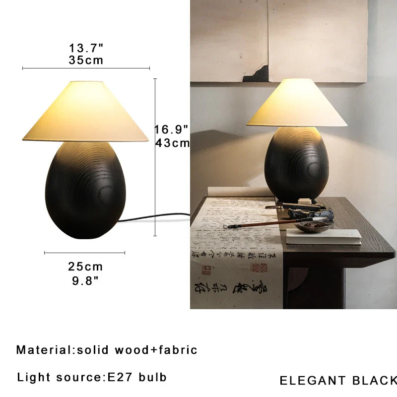 Afralia™ Wooden Mushroom Desk Lamp Black Engraved Table Light for Office Décor