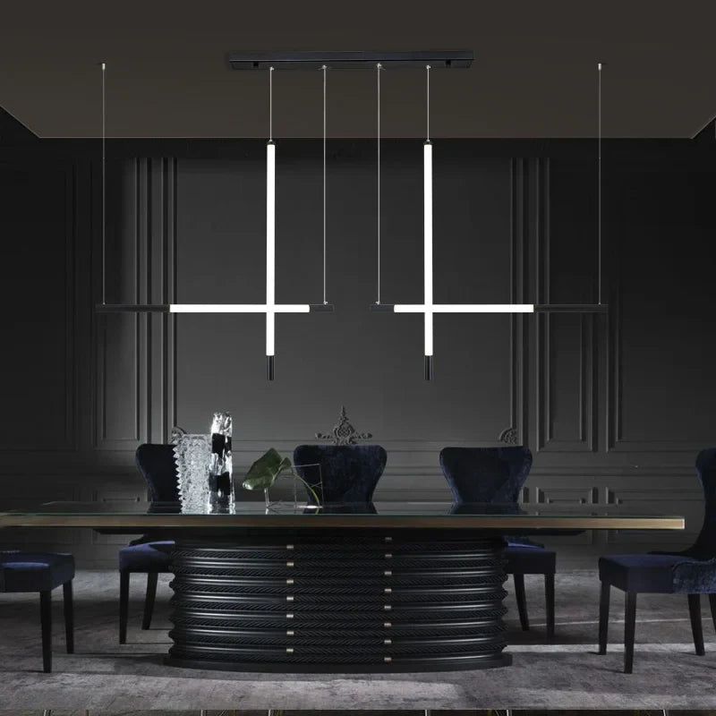 Afralia™ Modern LED Black/Gold Bar Chandelier Horizontal Pendant Light