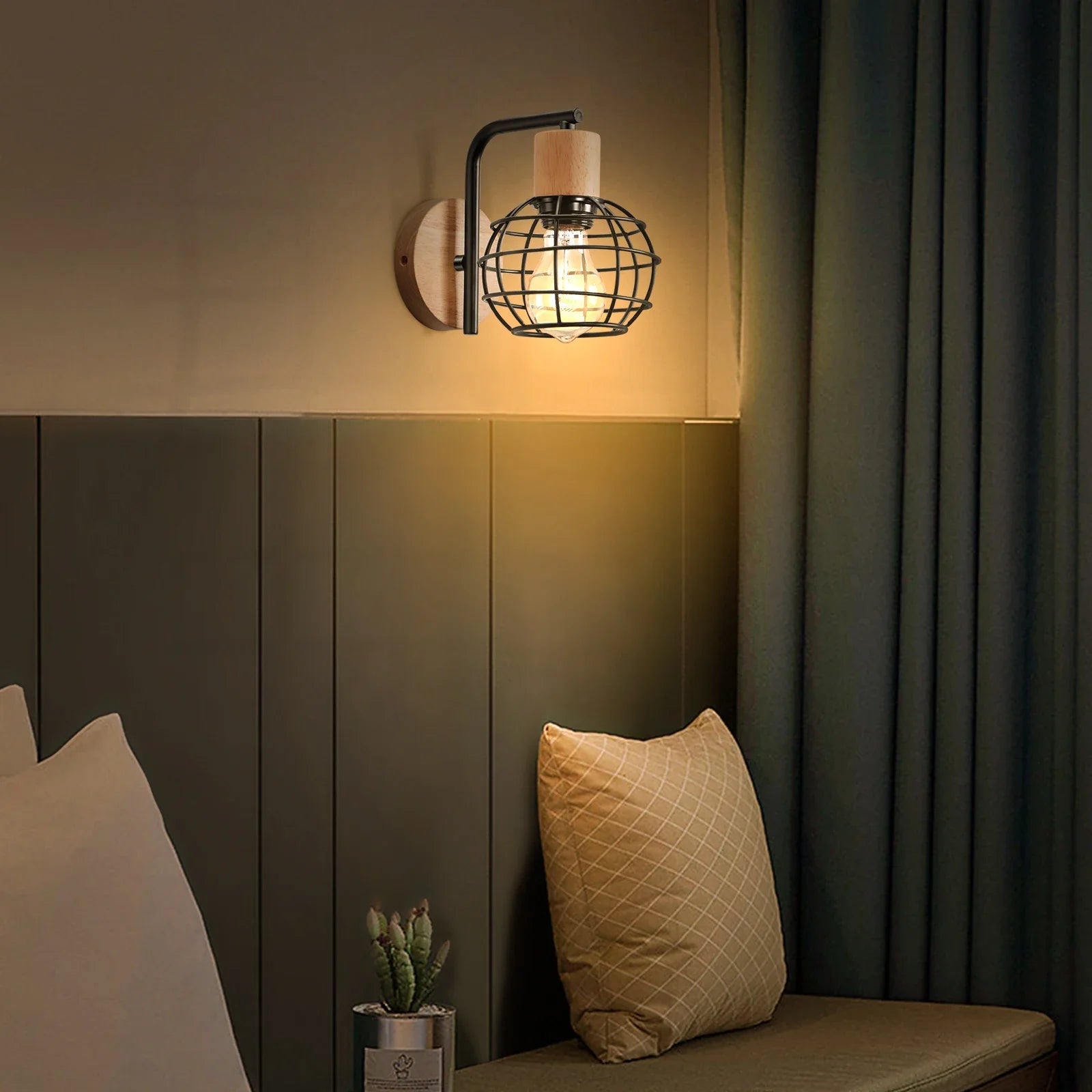 Afralia™ Iron Wood Wall Lamp Shade: Nordic Indoor Sconce for Bedroom, Living Room, Restaurant