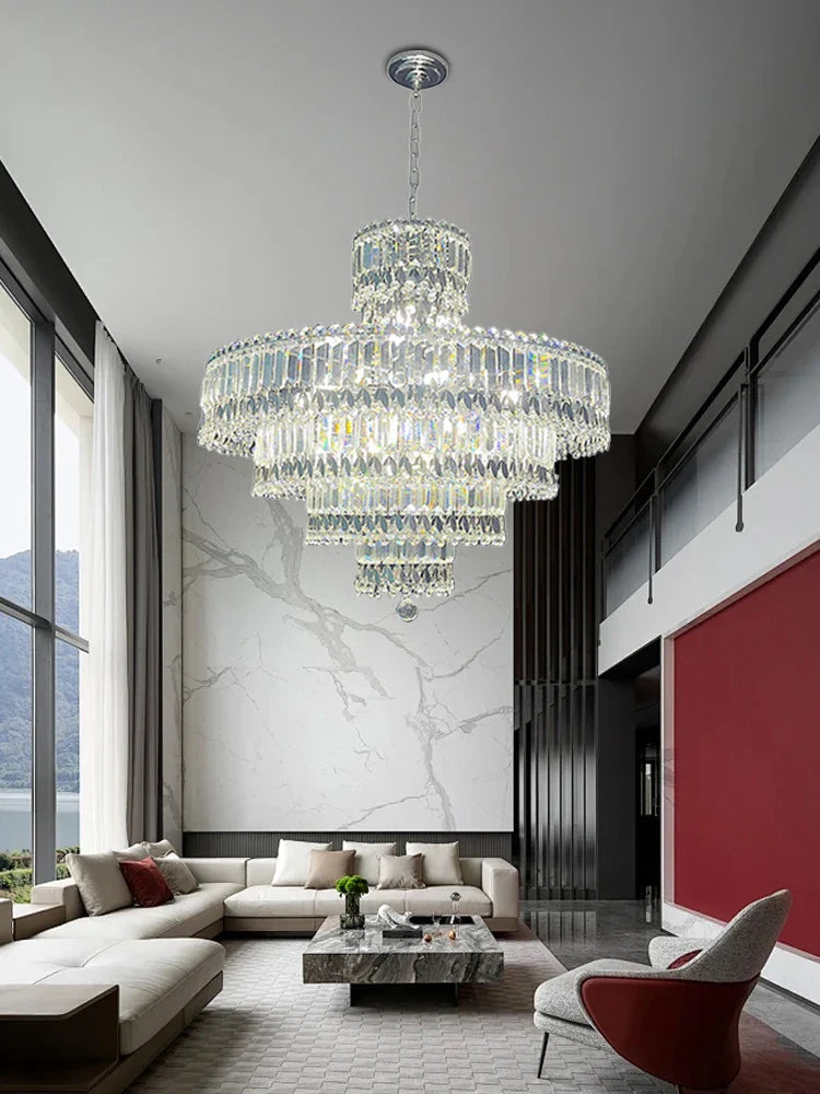 Afralia™ Large Crystal Chandelier Chrome Hanging Lamp for Dining Room Decor