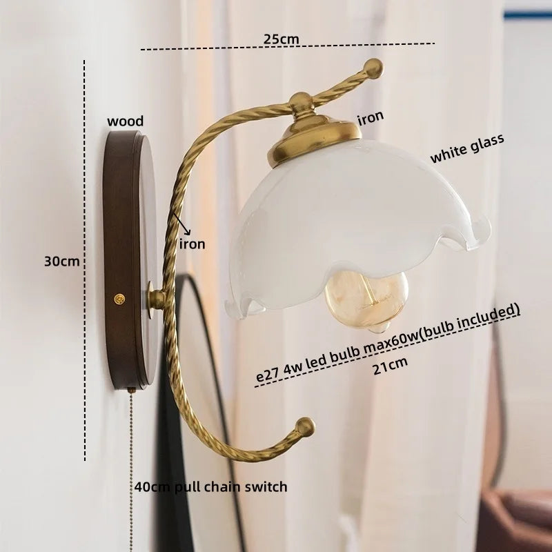 Afralia™ Iron Glass LED Wall Lights Modern Bedside Lamp 4w Bulb for Bathroom Bedroom Living Room