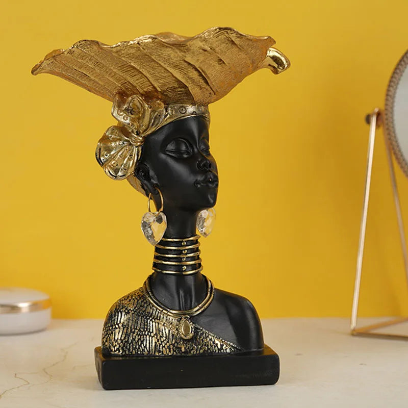 Afralia™ Black African Woman Resin Storage Figurine - Exotic Interior Decor Statue