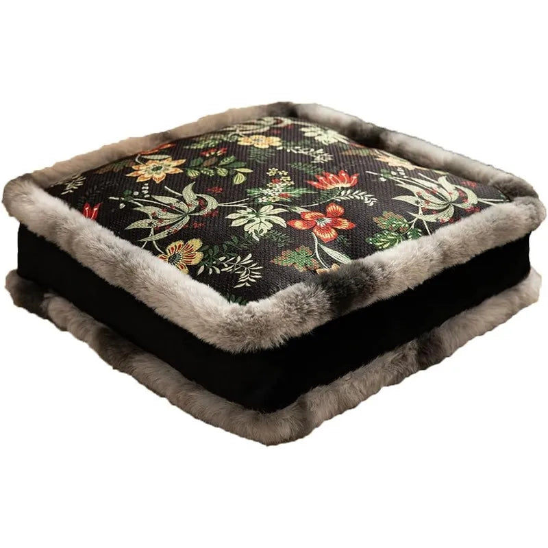 Afralia™ Boho Floral Square Chair Cushions with Faux Fur Trim - Soft & Thick Seat Pad