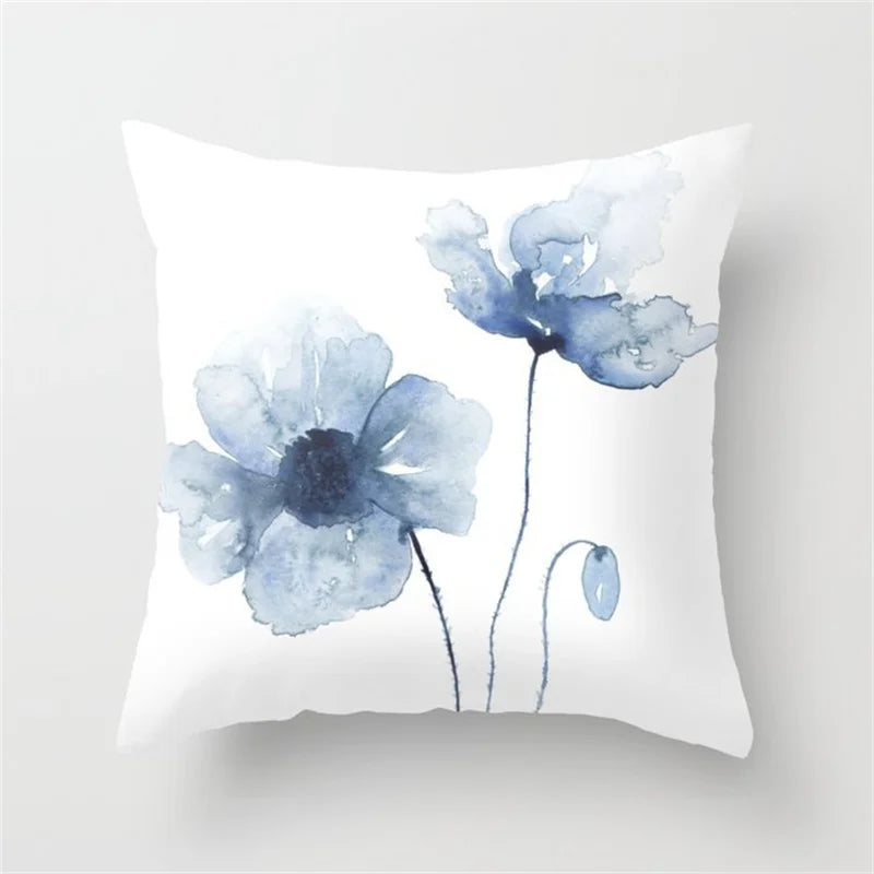 Afralia™ Blue Ink Flower Cushion Cover Set - Nordic Style Sofa Pillowcase Trio for Home Decoration