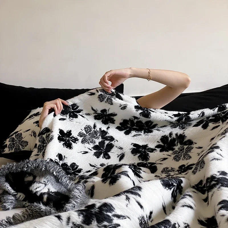 Afralia™ Luxe Mink Fur Jacquard Throw: Cozy Warmth & Style