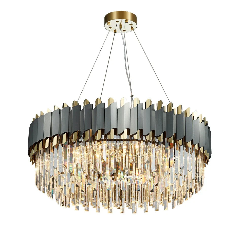 Afralia™ Art Deco Black Golden Crystal Chandelier for Foyer