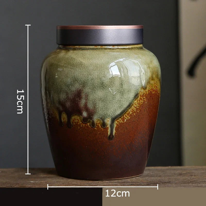 Afralia™ Colored Glaze Ceramic Tea Canister Jar Desk Decoration Candy Pot