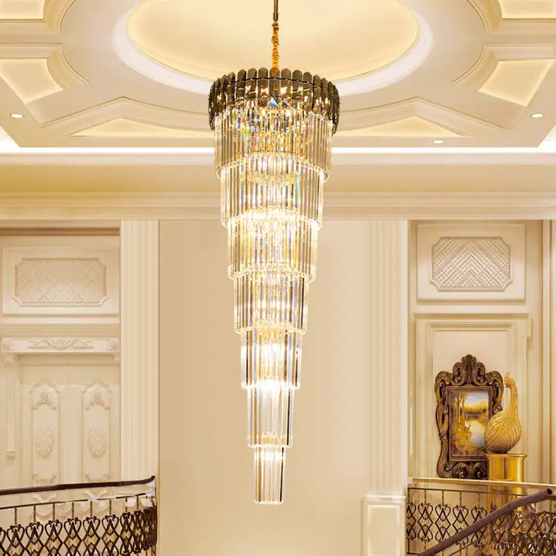 Afralia™ Luxury Crystal Chandelier Spiral Staircase Pendant Lights